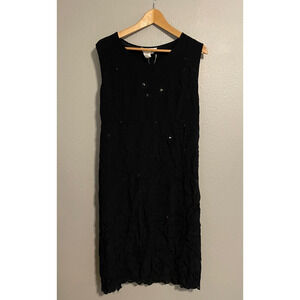 Papillion Womens Midi Dress Medium Black Floral Embroidered Beaded Crochet Sheer